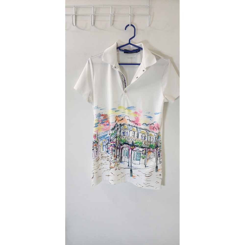 RLX Ralph Lauren Womens White French Quarter Graphic Golf Polo Shirt Small SP
